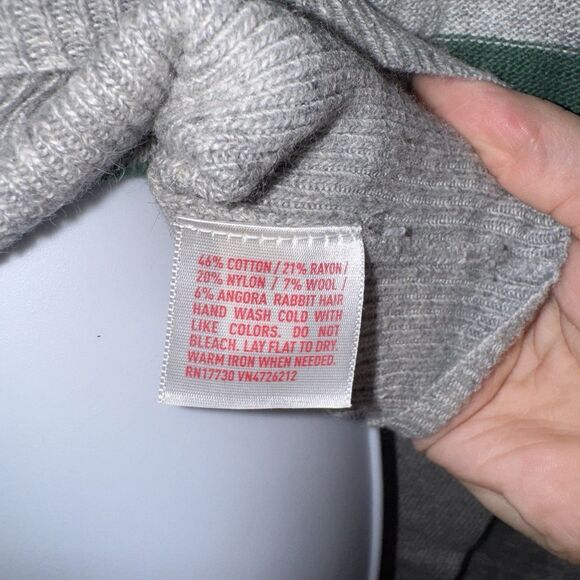 Vintage Mossimo Green Grey Striped Y2K Fitted Sweater Sz Small Preppy - Picture 4 of 7
